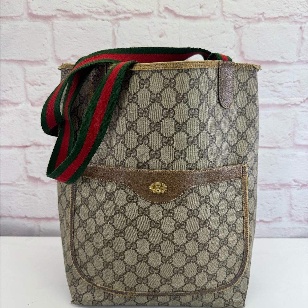 Gucci Vintage Web Sherry Line Beige Monogram Tote - Picture 3 of 15
